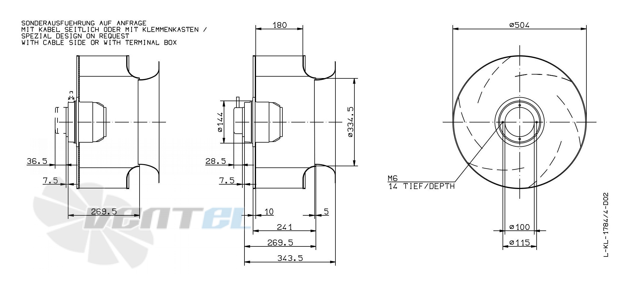 Габаритные и присоединительные размеры Ziehl-abegg RH50M-8EK.4F.1RR