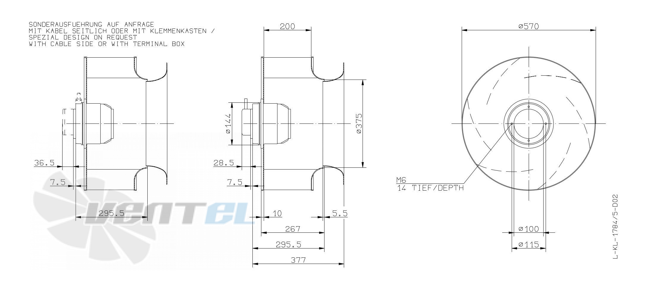 Габаритные и присоединительные размеры Ziehl-abegg RH56M-ADK.4F.1RR