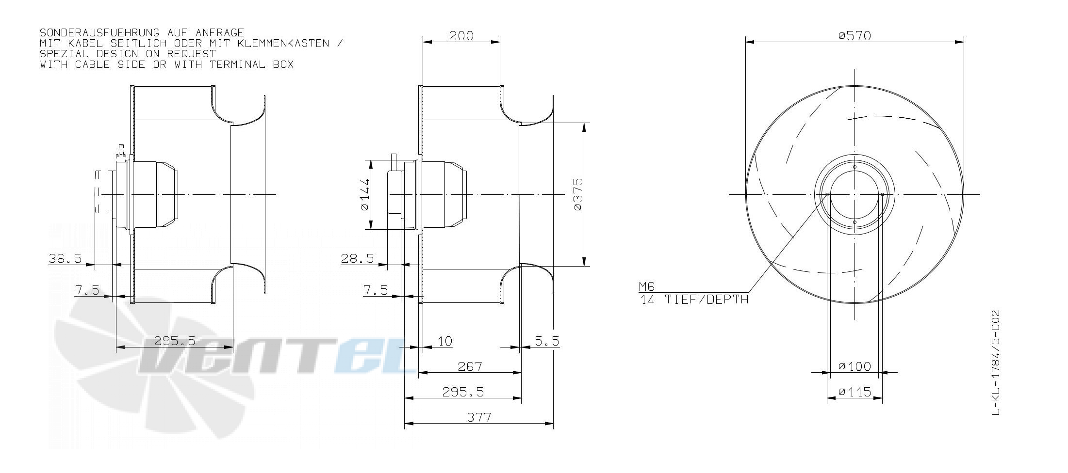 Габаритные и присоединительные размеры Ziehl-abegg RH56M-SDK.4F.1RR