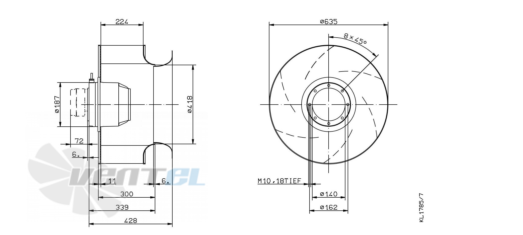 Габаритные и присоединительные размеры Ziehl-abegg RH63M-6EK.6N.1RR