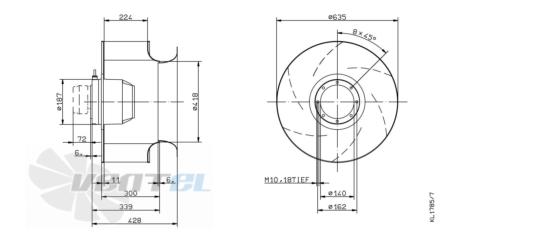 Габаритные и присоединительные размеры Ziehl-abegg RH63M-8DK.6C.1RR