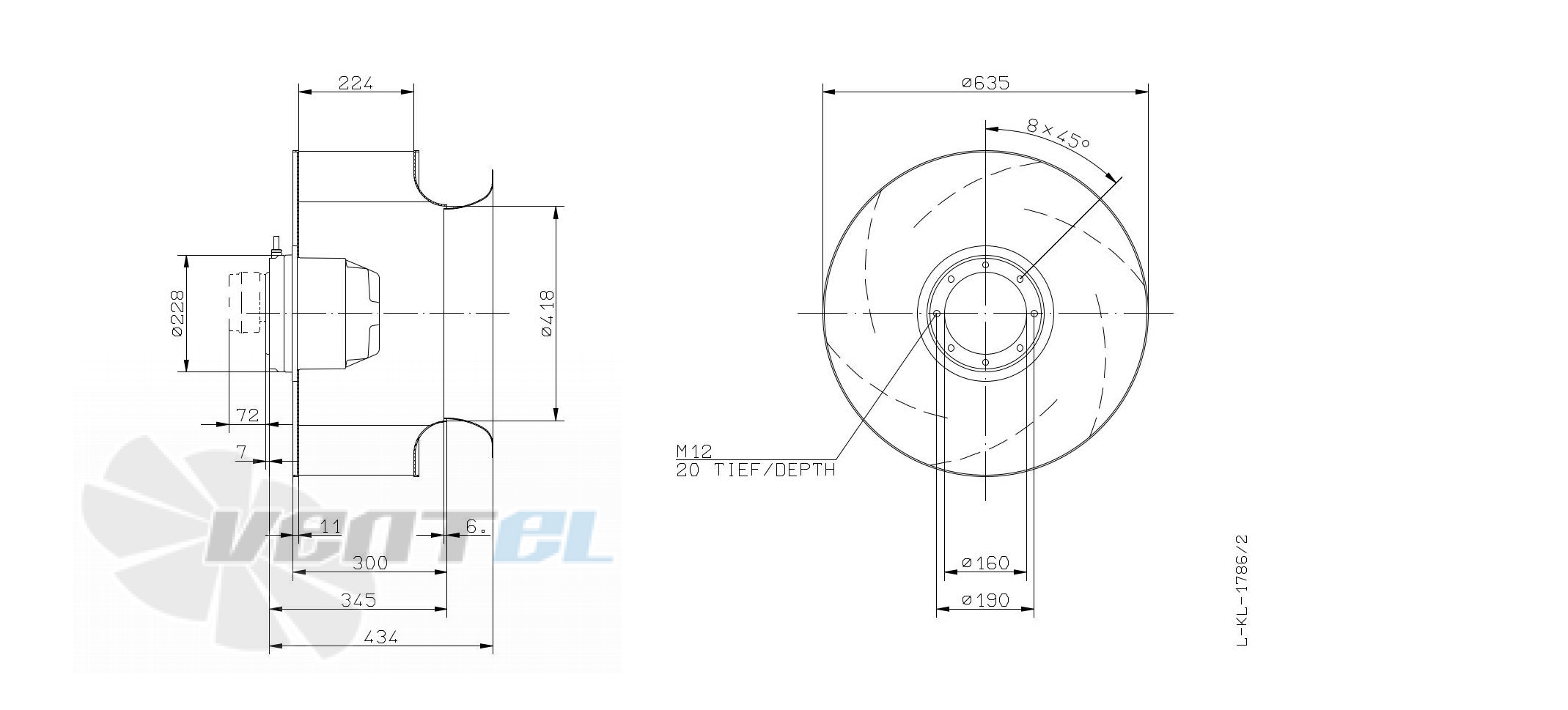Габаритные и присоединительные размеры Ziehl-abegg RH63M-VDK.7Q.1RR