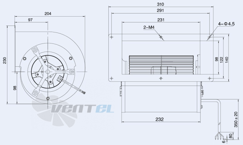 Присоединительные размеры Weiguang DC092-25B3G01-FD146-190S1-01