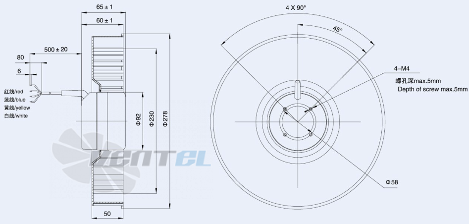 Присоединительные размеры Weiguang DC092-16C3G01-FR277-50P1-01