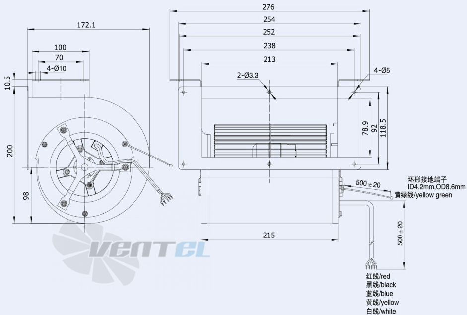 Присоединительные размеры Weiguang DC092-25H3G01-FD133-190S1-01