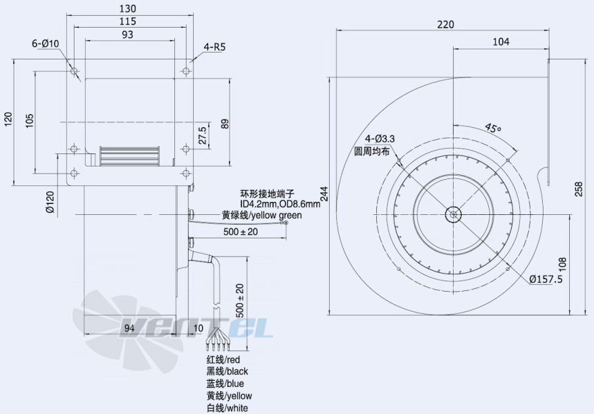 Присоединительные размеры Weiguang DC092-25H3G01-FG140-60S1-01