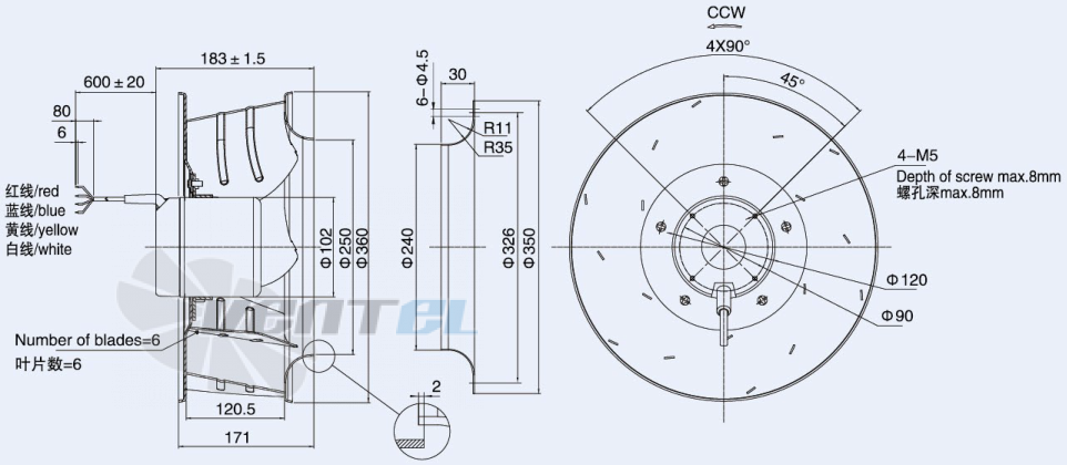 Присоединительные размеры Weiguang DC102-50C3G01-B355-120A1-01