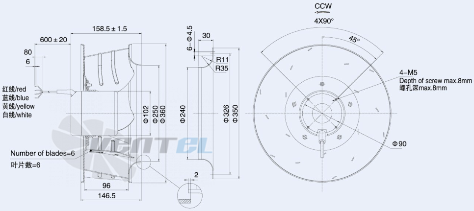 Присоединительные размеры Weiguang DC102-50C3G01-B355-96A1-01