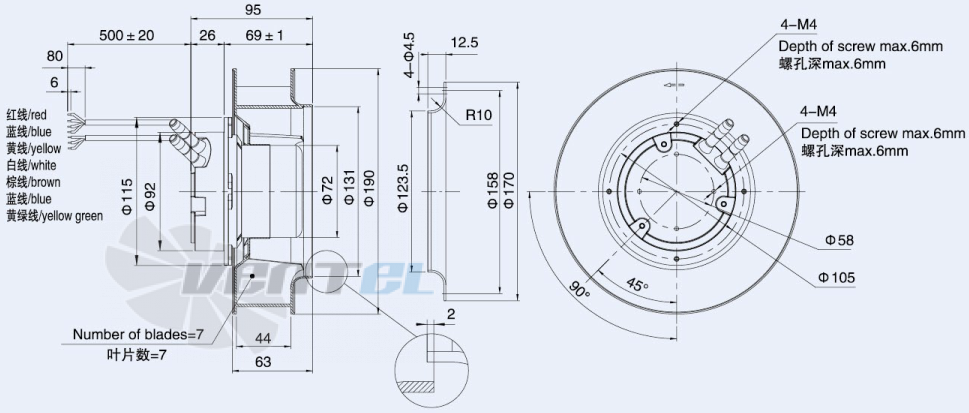 Присоединительные размеры Weiguang EC072-25E3G01-B190-44P1-01