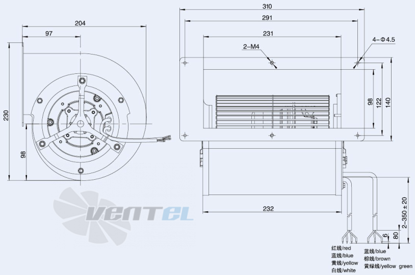 Присоединительные размеры Weiguang EC092-25E3G01-FD146-190S1-01