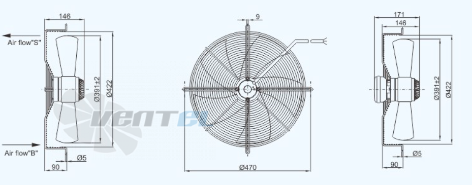 Габариты Sanmu YWF(K)4E400-Z