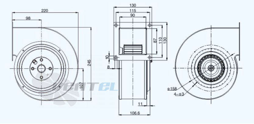 Габариты Sanmu YWF(K)2E160-GQ-R