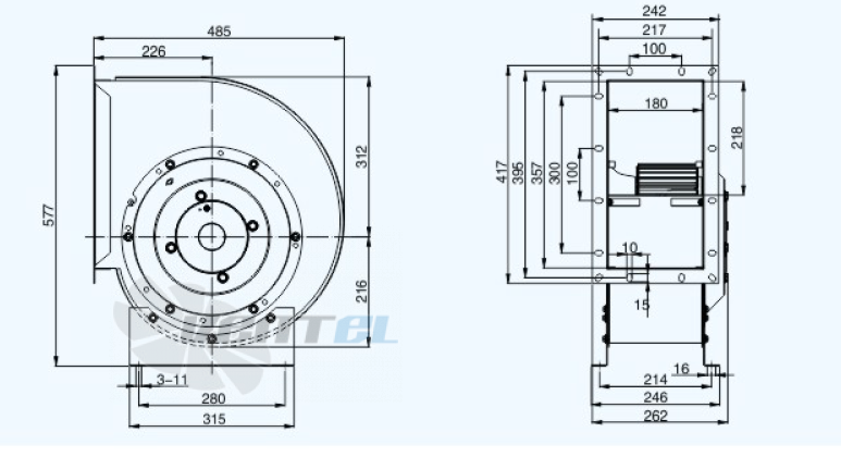 Габариты Sanmu YWF(K)4D280-GQ-R